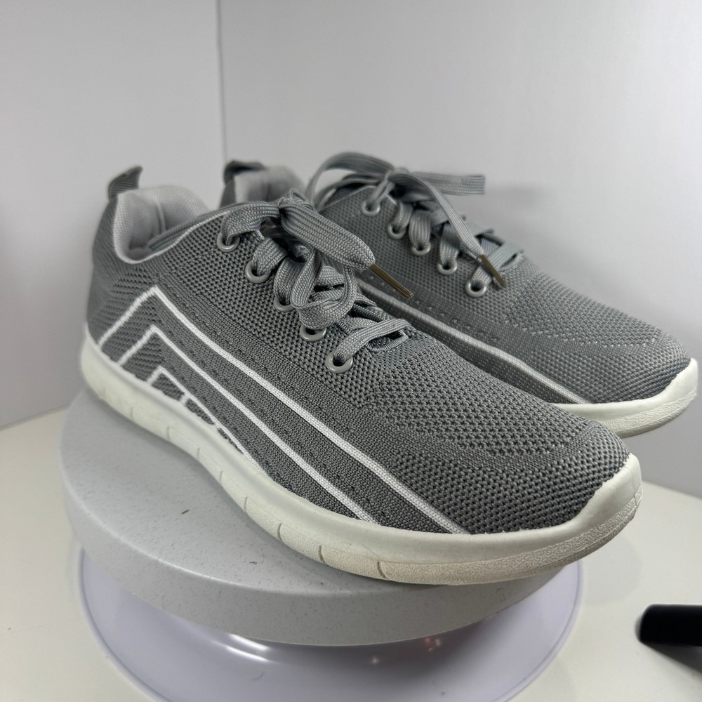 Womens Grey Knit Athletic Shoes Lace Up Comfort Sneakers Size 9M - Picture 3 of 9